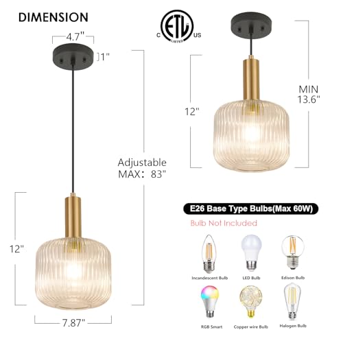 8 Inch Clear Glass Pendant Lights Small Modern Chandelier Pendant Lighting Mid Century Hanging Lights Adjustable Kitchen Island Light for Dining Room Bedroom Hallway - color: 8 Inch Clear