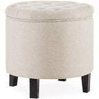 BELLEZE Modern Button Tufted Accent Storage Ottoman, Small Upholstered Circle Pouf Footstool with Lift Top, for Bedroom, Living Room or Vanity, 17-3/4" Round - Lexington (Beige) - color: Beige