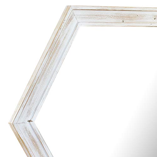 Stonebriar Decorative 24" Hexagon Wall Mirror with Worn White Wood Frame and Attached Hanging Bracket, Decorative Country Rustic Decor for the Living Room, Bedroom, Bathroom, Hallway, and Entryway - color: White
