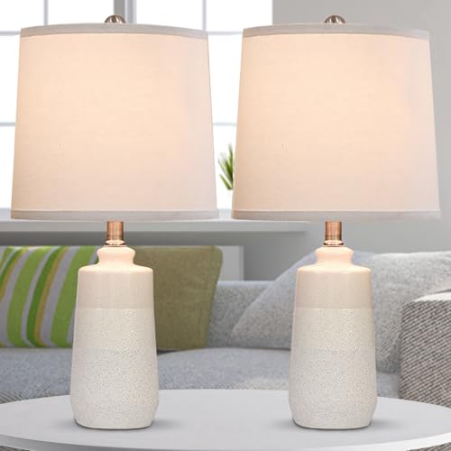 EUO 20.5" Ceramic Table Lamps Set of 2 for Bedroom, White Lamps for Nightstand Set of 2, Minimalist Ceramic Lamp for Living Room, Modern Matte White Table Lamp for Small Space - color: WH-S