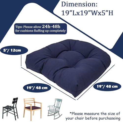 MTMR Water-Repellent Outdoor Chair Cushions Set of 2, 19”X19” Patio Chair Cushions with High Elasticity PP Cotton, No Fading Tufted Seat Cushions for Outdoor Furniture, Thick and Large Patio Cushions - color: Navy