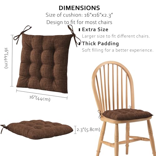 ELFJOY 4 Pack Chair Cushions for Dining Chairs Chair Pads Cushion for Kitchen Office Tufted Textured Square Seat Cushion with Ties (16" Dark Coffee) - color: Dark Coffee
