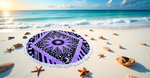 Round Beach Tapestry Mandala Boho Hippie Blanket Indian Cotton Bohemian Large Table Cloth Home Decor Yoga Mat Meditation Picnic Rug Throw Hippy Boho Gypsy Tablecloth Roundie (42 Inches, Purple) - color: Purple, size: 42"L x 42"W