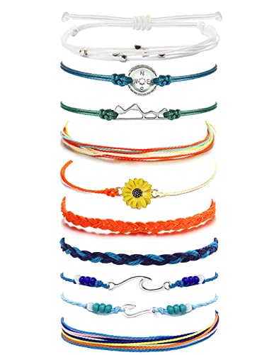 choice of all String Bracelets for Women Boho Wave Surfer Beach Wear Cute Bracelets Set Summer Friendship Jewelry Accessories Beach Stuff - color: E2:10 pcs ocean mountain string bracelets