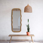 Creative Co-Op Large Wood and Rattan Wavy Mirror, Natural