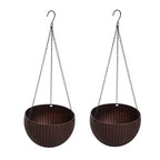Hanging Basket Plastic Flower Pot Round Resin Garden Hanging Planter for Indoor Outdoor Plants 2 Pack Brown - color: 8 Inch Brown