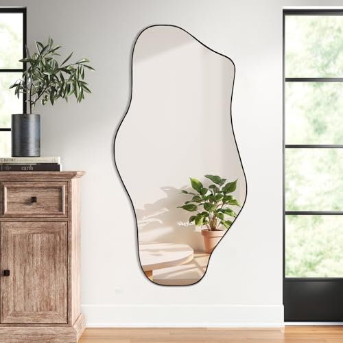 Irregular Frameless Mirror, 47.2"x21.6" Modern Asymmetrical Wall Mirror Abstract Unique Shaped Mirrors for Living Room Bedroom Hallway Entryway, Horizontal or Vertical Hanging - color: Black, size: 47.2"L x 21.6"W
