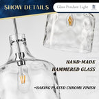 Farmhouse Pendant Light – Hand-Blown Clear Hammered Glass Shade, Chrome Finish, Adjustable Chain Hanging Fixture for Kitchen Island, Dining Room & Hallway, 15" H x 12" D - color: Chain Chrome