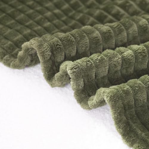 Puncuntex Flannel Fleece Throw Blanket Olive Green 50"×60" - color: Olive Green, size: 50"×60"