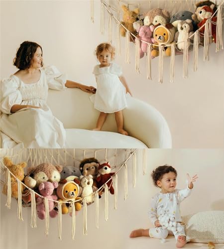 mirolam Stuffed Animal Storage Hammock Net - Toy Hammock Net for Stuffed Animals Corner - Hanging Stuff Animal Organizer Holder Large Size Baby Nursery Room Decor - color: Beige, size: XL Large(51L"*51H"*65"W)