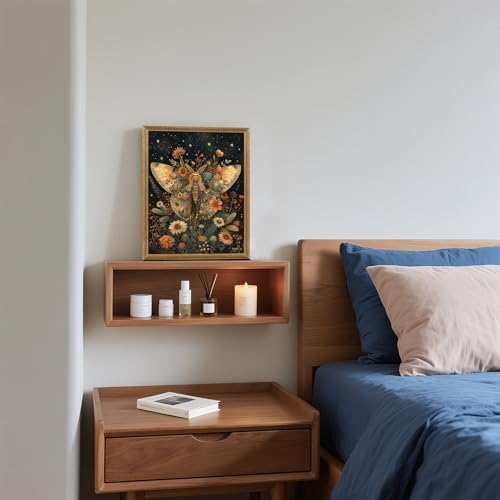 ICHZUMW Dark Cottagecore Room Decor, William Morris Moth Floral Print, Boho Witchy Mystical Home Decor, Goblincore Botanical Wall Art, Dark Academia Canvas for Bathroom Bedroom, 8x10in - color: Moth, size: 10"L x 8"W