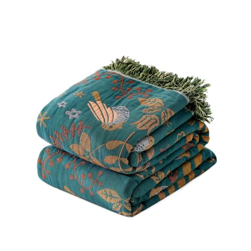 LUTBM Boho Throw Blanket for Couch 100% Cotton Soft Birds and Floral Double Embroidery Breathable Summer Throw Blankets,50"x60" All Season Reversible Throws for Sofa Chair Livingroom Home Decor - color: Animal-bird-a, size: 50"×60"