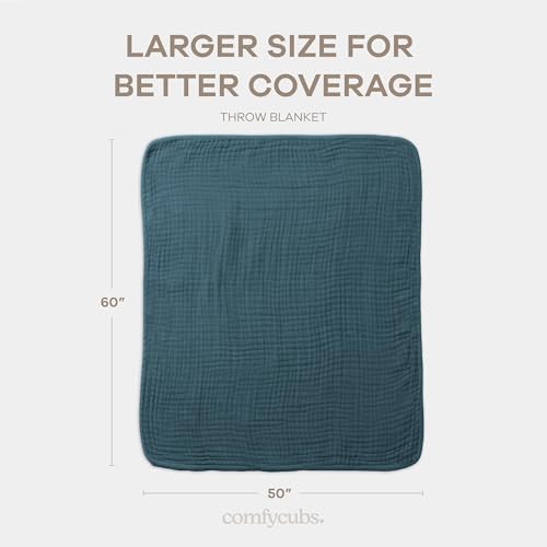 Comfy Cubs Muslin Throw Blanket - 50” x 60” Quilted Design - Lightweight, Breathable 6-Layer Gauze Fabric - Soft Cotton Blanket for Home or Travel - Packaged in Elegant Gift Box - Neptune - color: Neptune, size: Throw - 50" X 60"