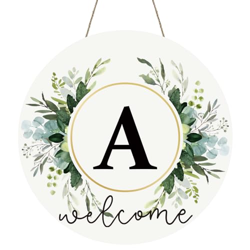 Monogram Letter A Wreaths for Front Door Wreath Wooden Welcome Sign for Front Door Decor Floral Family Last Name Initial House Warming Spring Summer Porch Rustic Wall Home Kitchen Boho Decorations - color: Letter A
