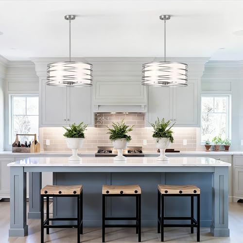 ACNKTZ 19.7'' Brushed Nickel Drum Chandeliers for Dining Room, 5-Lights Kitchen Chandeliers Over Table, Entryway Light Fixture Hanging, Industrial Round Chandelier for Living Room Stairwell Bedroom - color: Brushed Nickel, size: 19.7"/5-Light