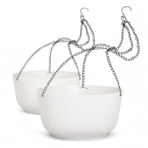 Dexceder 8.75 Inch Self Watering Hanging Planter (2 Pack, White) | Thickened Hanging Basket Flower Plant Pot Indoor Outdoor - color: White, size: 8.75 inch