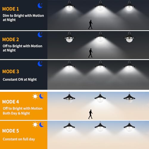 Auzev Solar Shed Light Indoor Outdoor Pendant Lights Solar Powered with 2 Motion Sensor, Waterproof Solar Hanging Lamp for Porch, Inside Home, Farmhouse, Gazebo, Chicken Coop, Daytime Available - color: Black 1Pack