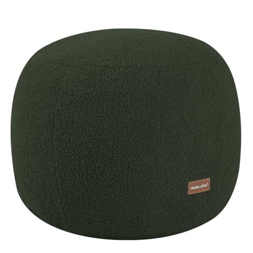 MeMoreCool Stuffed Round Pouf Ottoman Foot Rest, Floor Pouf Foot Stool with Soft Foam Chunk Filling, Small Round Ottoman Footstool Circle Footrest for Living Room, Green - color: Teddy Green