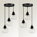 3-Light Pendant Light, Globe Cluster Hanging Light with Clear Glass Shade, Matte Black Pendant Lighting Adjustable Hanging Height Industrial Ceiling Light for Kitchen Island Bedroom(E26 Base,No Bulb) - size: 3Light - D 5.12 IN