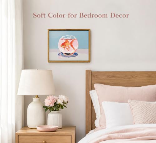 Framed Vintage Goldfish Canvas Wall Art Eclectic Goldfish in Fish Tank Poster Print Pink Preppy Aesthetics Picture Elegant Painting Wall Decor for Living Room Bedroom Dorm Bathroom 8x10in - color: Goldfish, size: 10"L x 8"W