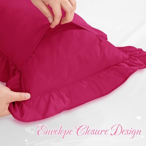 Hot Pink Ruffle Lumbar Pillow Cover 12x20 Inch, Ruffled Cushion Case Covers for Couch Sofa Bed Living Room, Decorative Farmhouse Throw Pillow Cover, Pack of 1 - color: Hot Pink, size: 20" x 12" (Pack of 1)