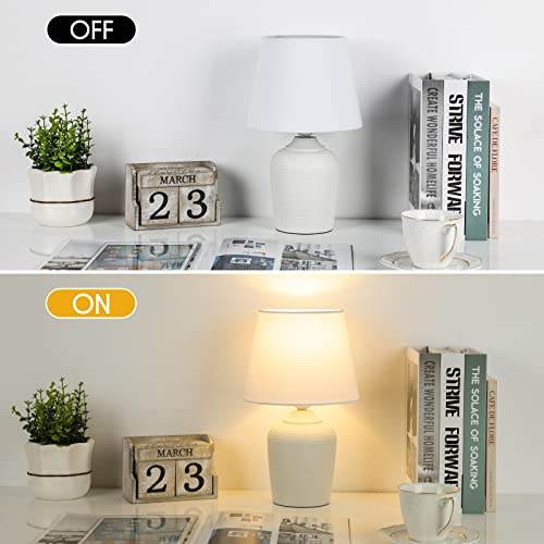 Sucolite Small 11.8" Table Lamps Set of 2, Bedside Nightstand Lamps for Bedroom Kid’s Room, Cute Desk Lamps with Studded Texture Base for Reading Nursery Living Room Office, White - color: White & White, size: 11.8''
