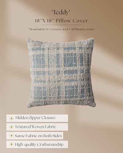 Woven Jacquard Throw Pillow Cover, Pack of 1 Geometric Pattern Textured Decorative Cushion Covers for Sofas, Couches, Fade Resistant Pillow for Sofa & Couch, Teddy, Blue, 18x18 Inch - color: Blue