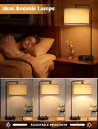 Innqoo Brown Table Lamp for Bedroom with USB Port and Outlet, Dimmable Nightstand Bedside Lamps with Linen Lampshade, Desk Lamp for Home Office, Living Room, Guest Room, LED Bulb Included - color: E-Beige Shade & Brown Base