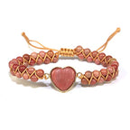 Women Boho Wrap Bracelet,Handmade Natural Stone Crystal Emperor Beads Heart Bracelet, Fashion Bohemian Jewelry Gift for Women - color: Rhodochrosite #2