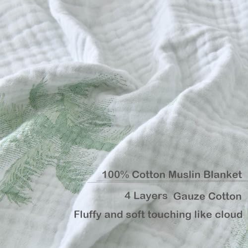 100% Cotton Muslin Throw Blanket Queen 90"x92", Vintage Indoor and Outdoor Use, Reversible and Breathable Fabric for Yard Picnics, Bedding or Chair Cover, Green - color: Root={'value': "['Palm']"}, size: \'Queen (90" x 94")\'