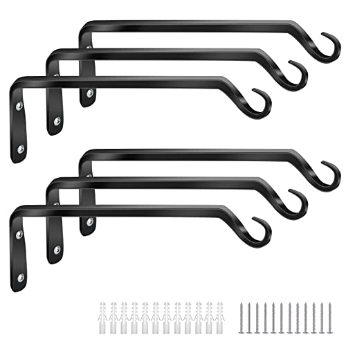 Worth Garden 6-Pack 10" Plant Hanger Bracket - Forged Wrought Iron Powder-Coated Heavy Duty Wall Hook - Black Plant Hanging Hooks - Durable and Stable for Bird Feeders, Planters Indoor & Outdoor - color: Black, size: 10" Length