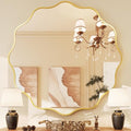 Kelly Miller 36 Inch Gold Round Wavy Mirror, Large Scalloped Edge Decorative Wall Mirror for Bathroom Bedroom Living Room Entryway Vanity Fireplace - size: 36"L x 36"W