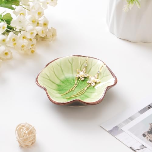 JAMEND CLXP Ice Cracking Leaf Jewelry Dish, Decorative Ring Holder Small Trinket Tray Bowl, Gifts for Daughter Mom Friends, Grass Green. - color: Grass Green-Ice