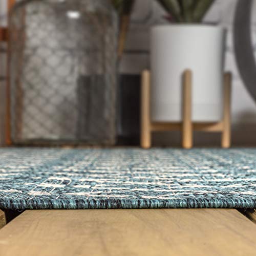 JONATHAN Y Moroccan Geometric Indoor Outdoor Round Area Rug 3 Ft Teal/Gray, Ourika Textured Weave for Backyard, Patio, Porch, Easy-Cleaning, High Traffic, Pet-Friendly, Non-Shedding (SMB108C-3R) - color: Teal/Gray, size: 3'1" (Round)