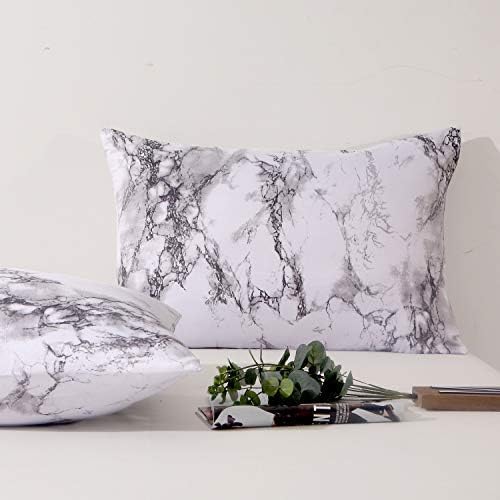 Nanko Marble Pillow Case/Pillow Shams Queen Set of 2, Microfiber Pillow Cases Covers, Soft Comfortable for Home Hotel Bed, Grey White Decorative for Men and Woman, 20 x 30 inch