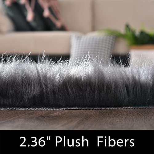 Latepis Dark Grey Small Bedroom Rugs 2x3 Washable Rugs Soft Shaggy Fuzzy Faux Sheepskin Fur Rug for Cushion Cat Mat Home Décor, Rectangle - color: Dark Grey, size: 2' x 3' (Rectangular)