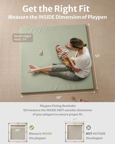 Blissful Diary Vegan Leather Baby Play Mat, 50x50 Thicken Foam Cushioned & Waterproof Playpen Mat for Infants and Toddlers, Stylish and Just Wipe-Clean Playmat for Baby Play on Floor, Light Green - color: Light Green, size: 50" X 50"