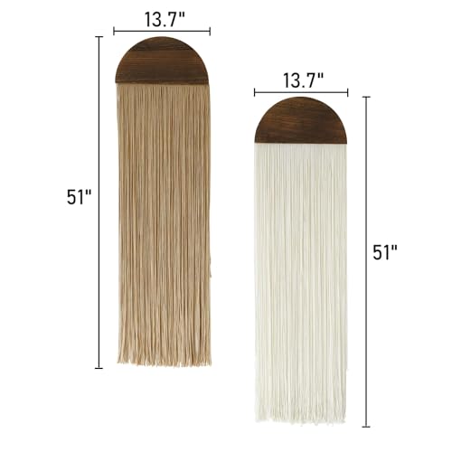 Flber 2 Pcs Macrame Wall Hanging Boho Wall Decor Handmade Macrame Art Tapestry Wedding Macrame Backdrop 13.7" W x 51" L For Living room Bedroom Headboard Decor - color: Ivory and Brown