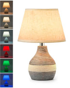 UMEXUS 10” Small Ceramic Cordless Table Lamp with Timer, Dimmer, Linen Shade, Remote Control, Rechargeable Battery Light for Patio Nightstand Kitchen Counter Living Room Side Table, Bulb Included - size: 10"H Mini - Rope accent design