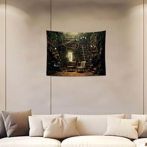 QGHOT Study Room Tapestry, Vintage Bookshelf Tapestry Wall Hanging Horizontal Large Library Witchy Bedroom Living Room Home Decor 39.4" x 31.5" - color: F, size: 31.5"L x 39.4"W