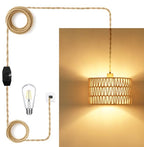 Vinaco Plug in Pendant Light Paper Woven Rattan Hanging Lights, Stepless Dimming Wicker Pendant Light Plug in, High Output Boho Swag Lamps Cord Adjustable for Bedroom Dining Room Corridor Foyer - size: 2 tier HL-10