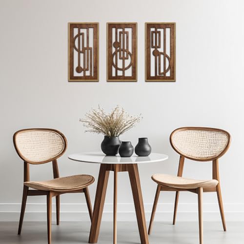 KAIRNE Abstract Geometric Wooden Wall Art Set of 3,Vintage Mid Century Rectangle Wall Sculptures,Rustic Minimalist Artwork,Boho Wood Hanging Decor for Living Room Bedroom Kitchen Office,8X16 inch - color: Abstract Geometric, size: 8"L x 16"W