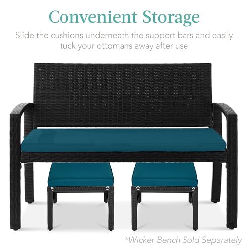Best Choice Products Set of 2 Wicker Ottomans, Multipurpose Outdoor Furniture for Patio, Backyard, Additional Seating, Footrest, Side Table w/Removable Cushions, Steel Frame - Peacock Blue/Black - color: Peacock Blue/Black