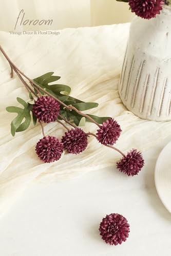 Floroom 5pcs Burgundy Faux Silk Mums Artificial Flowers, Bulk Fake Small Mini Chrysanthemums with Stems for DIY Wedding Centerpieces Floral Arrangements Vase Fillers Home Decorations - color: Burgundy, size: 5pcs