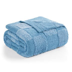 Snuggle Sac Faux Fur Checkered Blanket Twin Size with Soft Knitted Microfiber Fabric,Cozy Soft Warm Blanket for Sofa Bedroom Living Room,Solid Blue,60x80 inches - color: Solid Blue, size: Twin(60"x80")