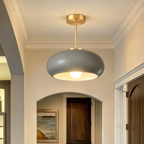 Gray Light Fixture Mid Century Semi Flush Mount Ceiling Light Nursery Close to Ceiling Lights Hallway Gold Semi Flush Mount Lamp Modern Porch Glass Chandeliers Entryway Overhead Light - color: Semi-Gray