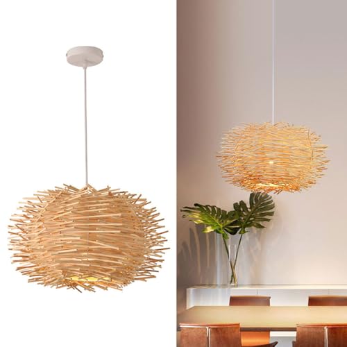 Tropical Island Beach Chandelier Creative Unique Weaving Pendant Lamp Bird's Nest Ceiling Hanging Light Hanging Lighting with Shape Rattan for Teahouse Dining Room in Beige - size: 60cm/23.6in