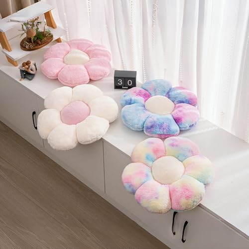 2 Pcs Pink White Throw Pillows Cute Flower Pillow Daisy Flower Shaped Floor Cushions Set, Preppy Decorative Throw Pillows for Girls Bed Bedroom Couch Decor (White & Pink, 15 INCH) - color: White & Pink