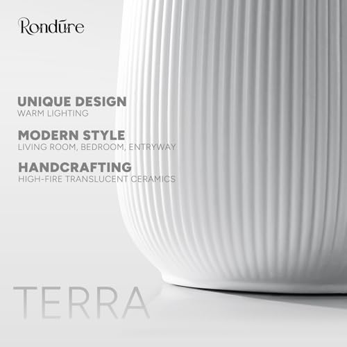 RONDURE 9.5" Modern Ceramic Table Lamp, Fully Dimmable Bedside Lamp for Bedroom Living Room Nightstand, White Translucent Ceramic Shade, Warm Ambient Decorative Corded Lighting, Bulb Included - style: Terra