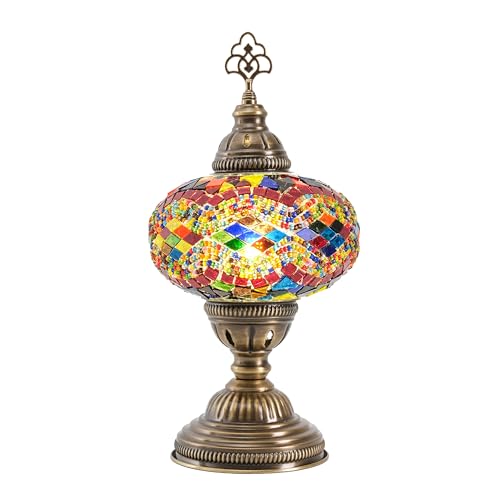 Moroccan Turkish Lamp – Colorfull Mosaic Glass Bedside & Desk Light, Handcrafted Vintage Home Decor with E12 Socket - color: Rainbow-1